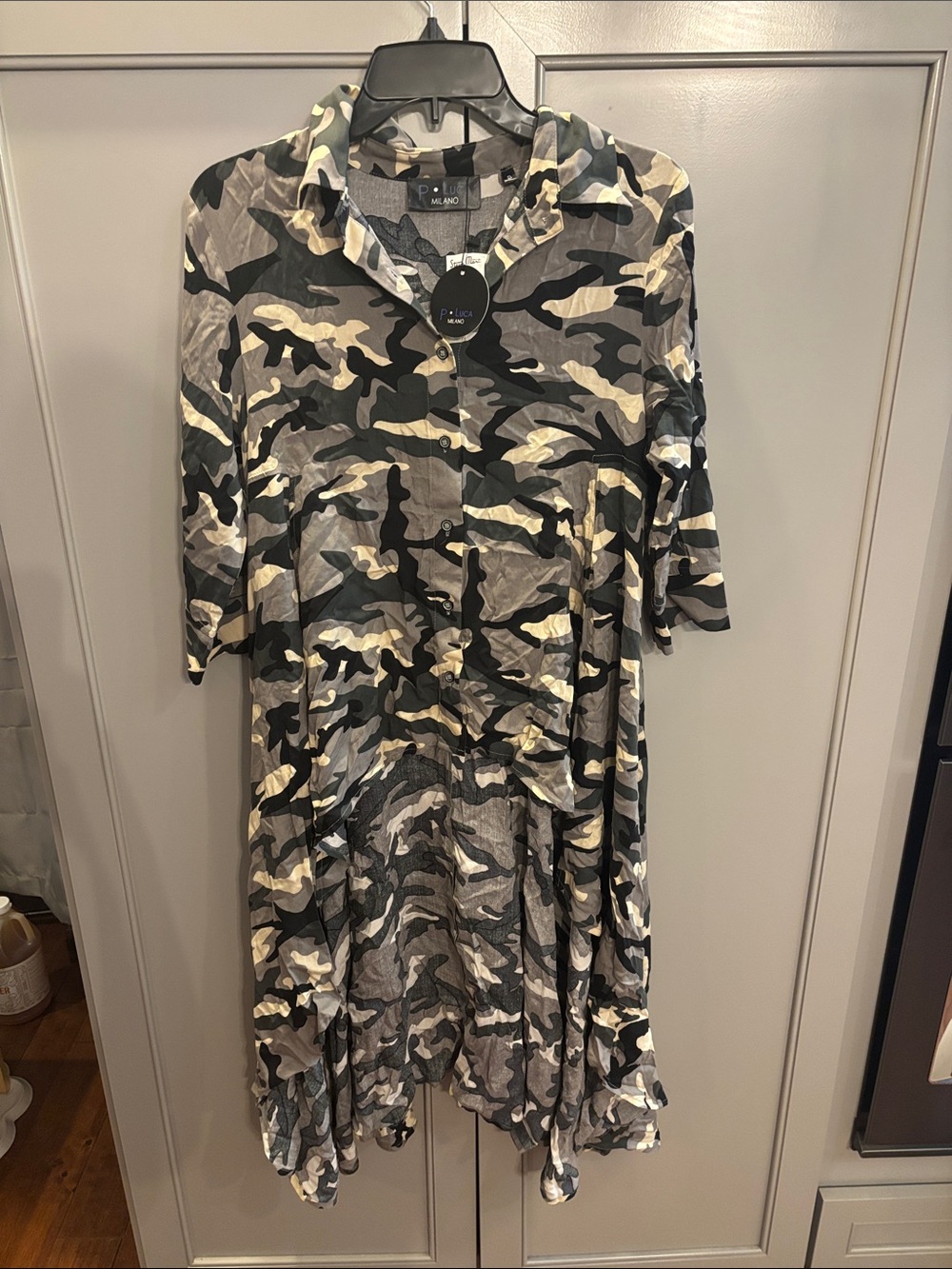 P. Luca Milano Hi-Low Camouflage Print Shirt Dress NWT